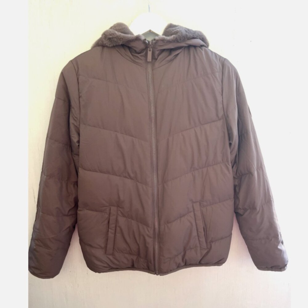 ABERCROMBIE KIDS Maeve Reversible Hooded Puffer Jacket Softshell/Fur Size 15/16